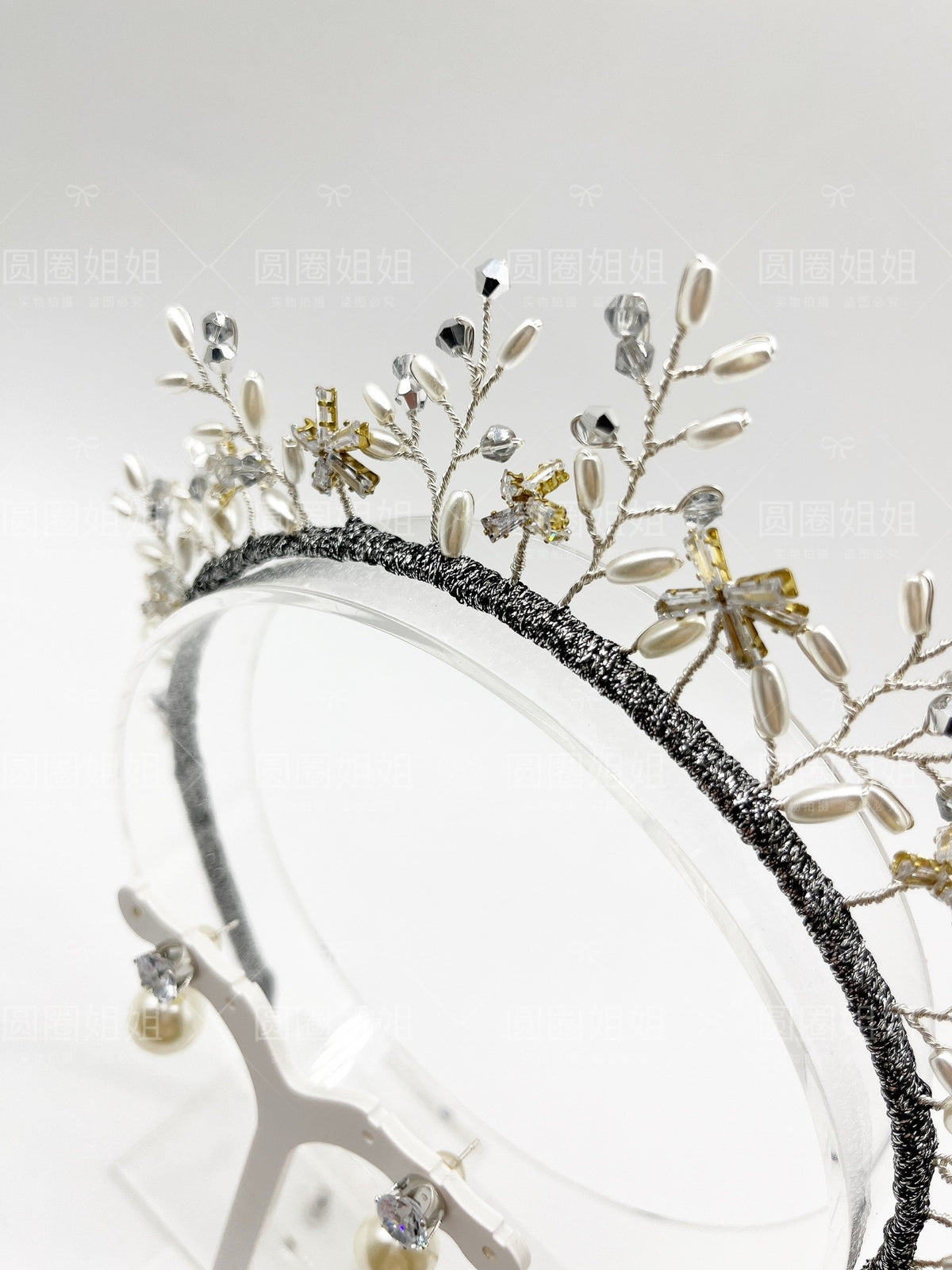 Pearl Crystal Floral Headband Earrings Set