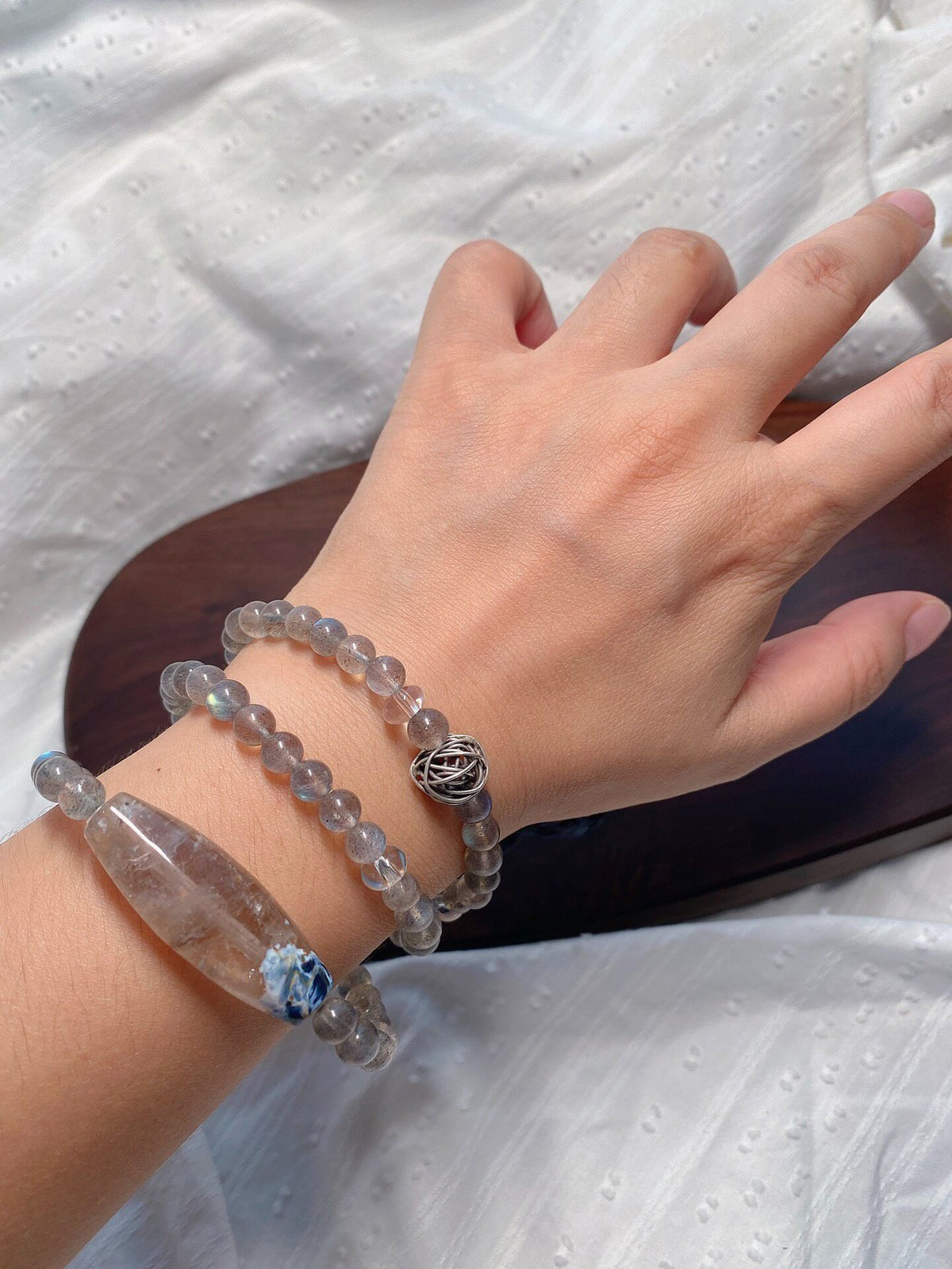 Labradorite White Quartz Multi Strand Bracelet