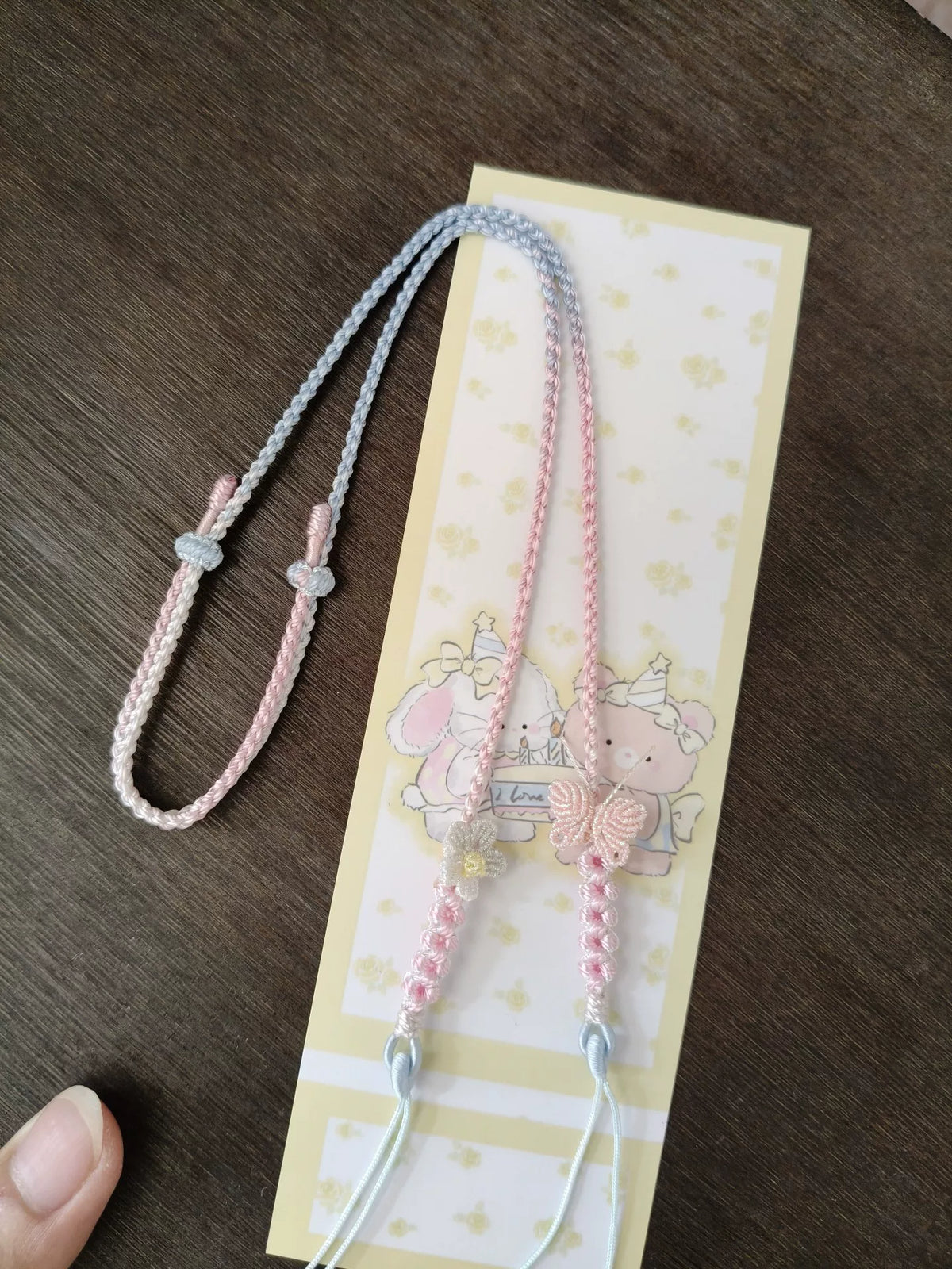 Cordão de Colar Trançado à Mão Gradiente Rosa e Azul