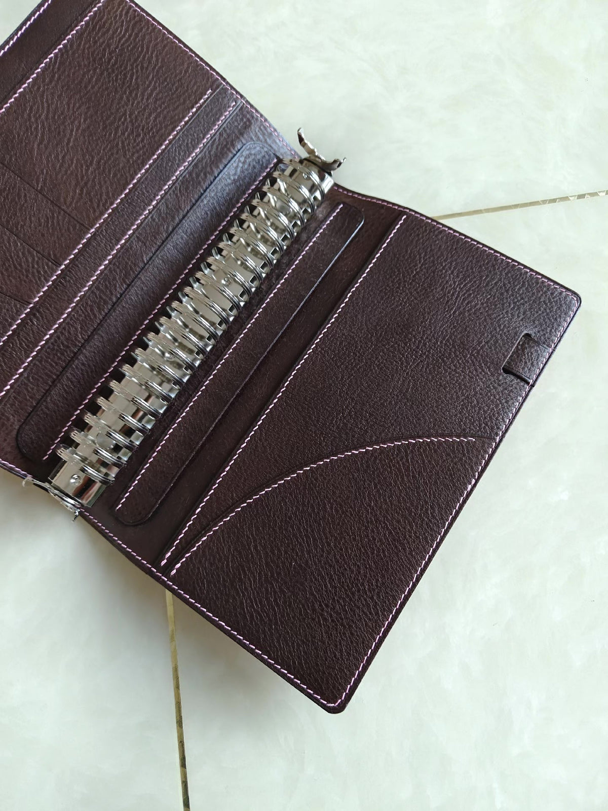 A5 Pink Leather Loose Leaf Notebook