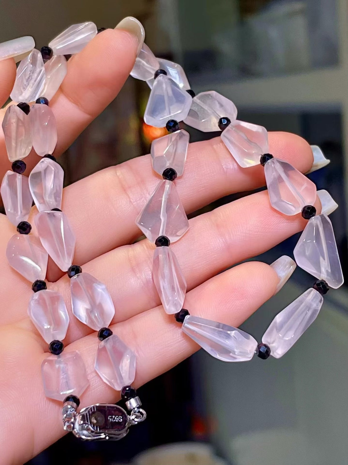 Rose Quartz and Black Spinel Beaded Necklace