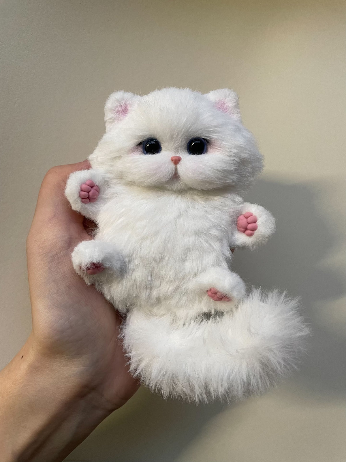 Handmade White Cat Doll with Pearl Necklace