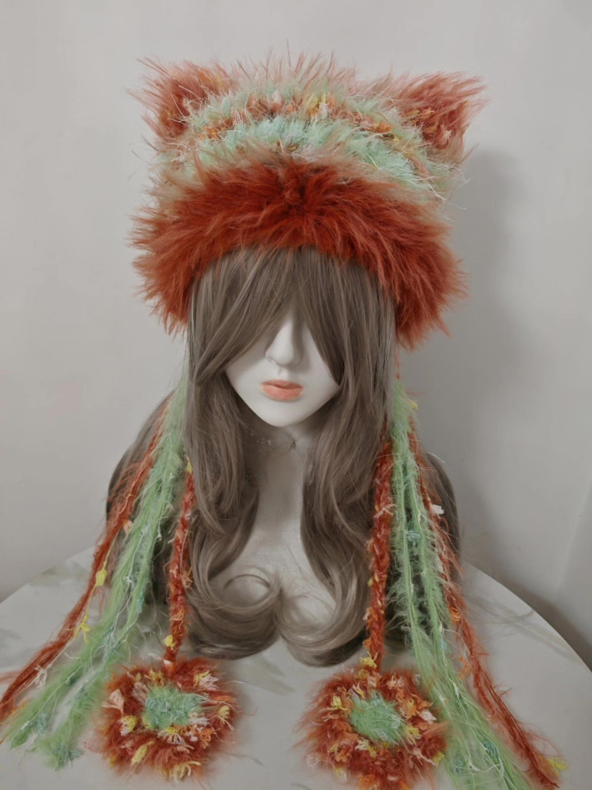 Fox Cat Ear Hat with Braided Tassels