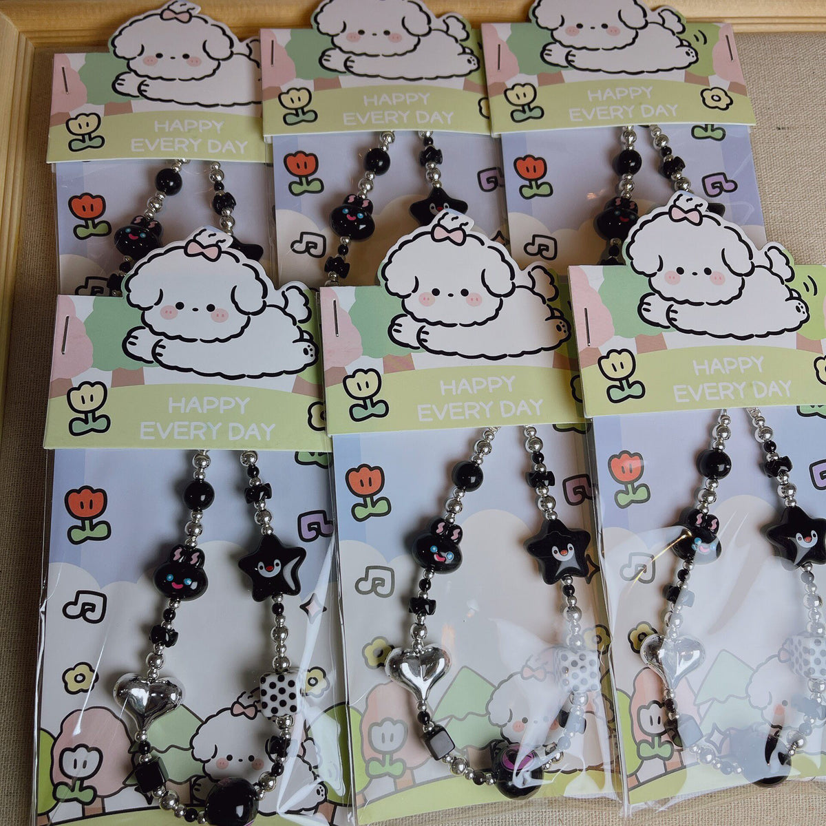 Handmade Black White Beaded Phone Chain