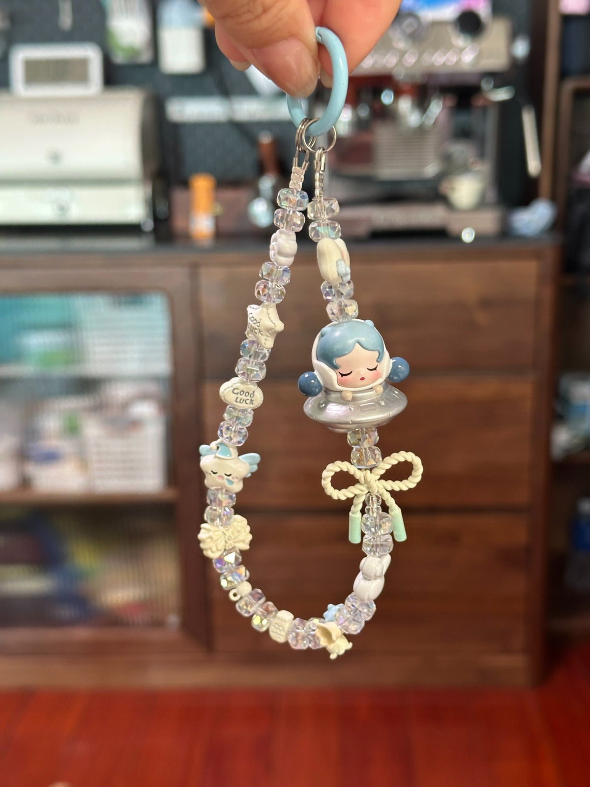 Blue Beaded Doll Charm Phone Chain