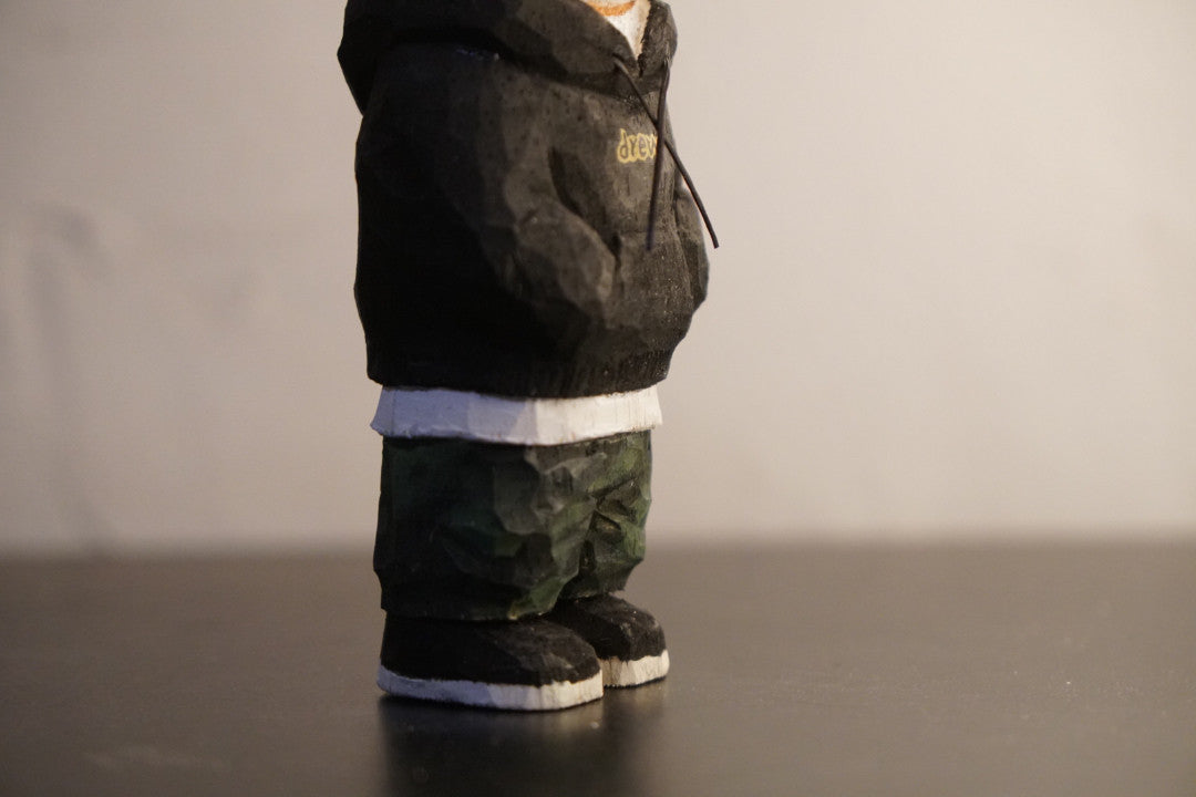 Hand-Carved Wooden Tiger Sculpture in Streetwear, 11cm