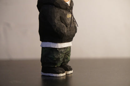 Hand-Carved Wooden Tiger Sculpture in Streetwear, 11cm