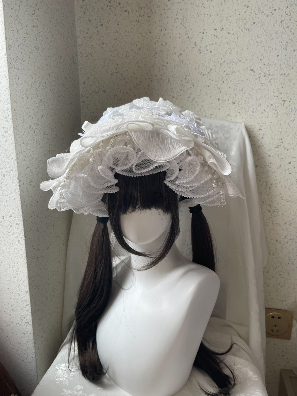 White Lace Lolita Bonnet Hat