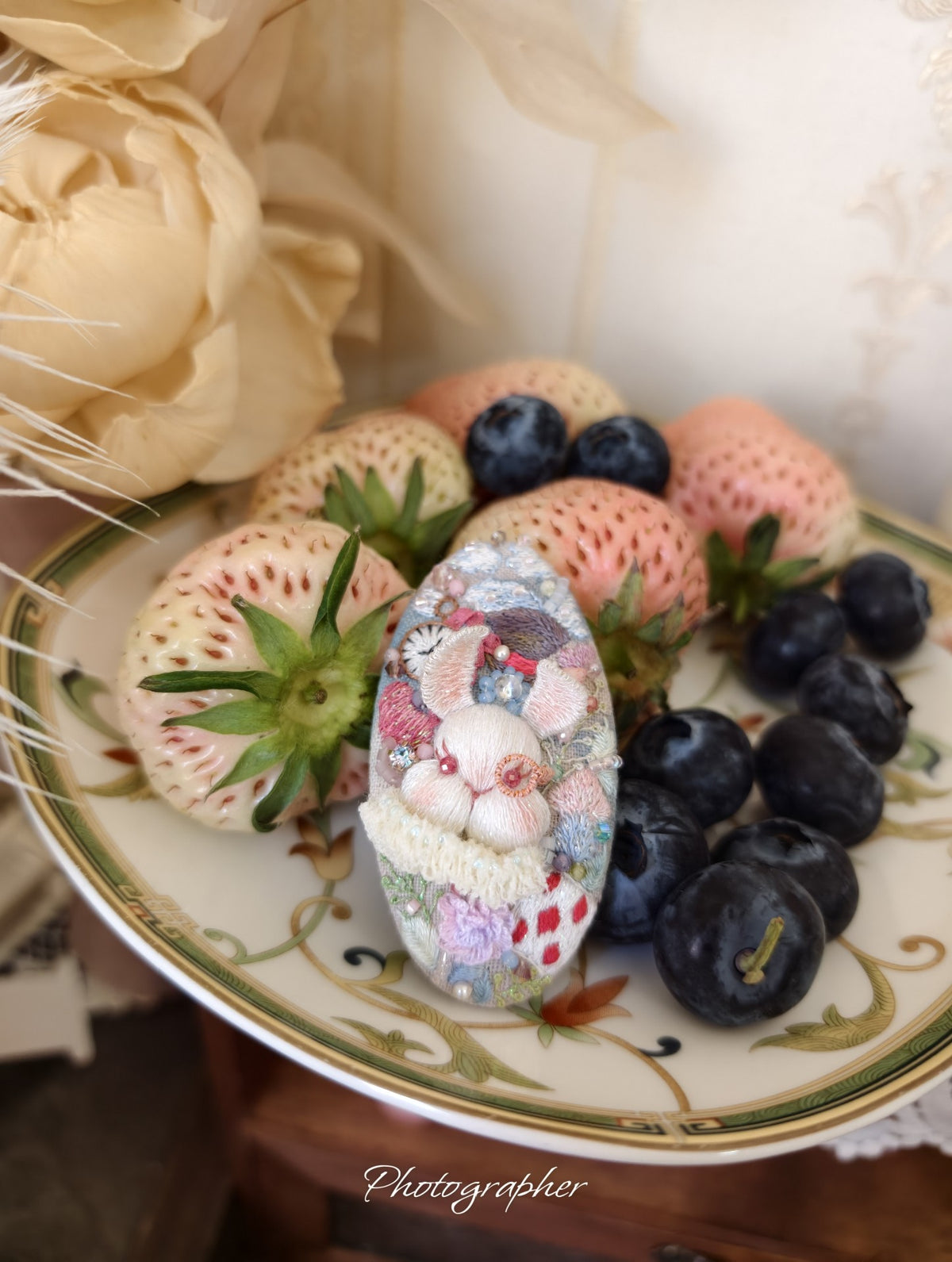 Embroidered French Retro Hair Clips Floral Pearl