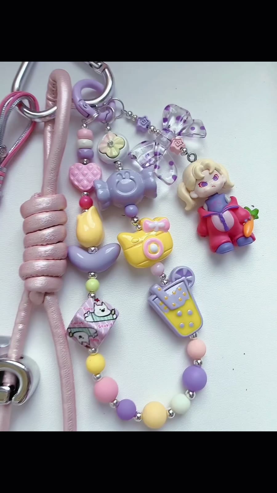 Pink Star Beaded Bag Charm Keychain