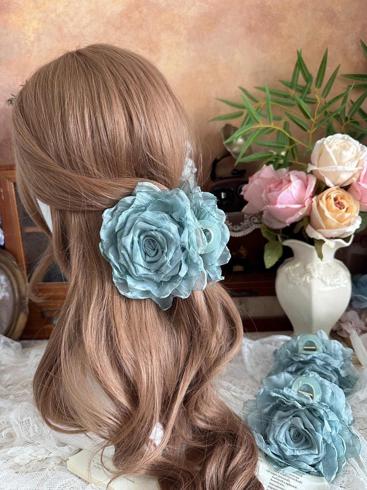 Handcrafted Fabric Rose Hair Claw Clip