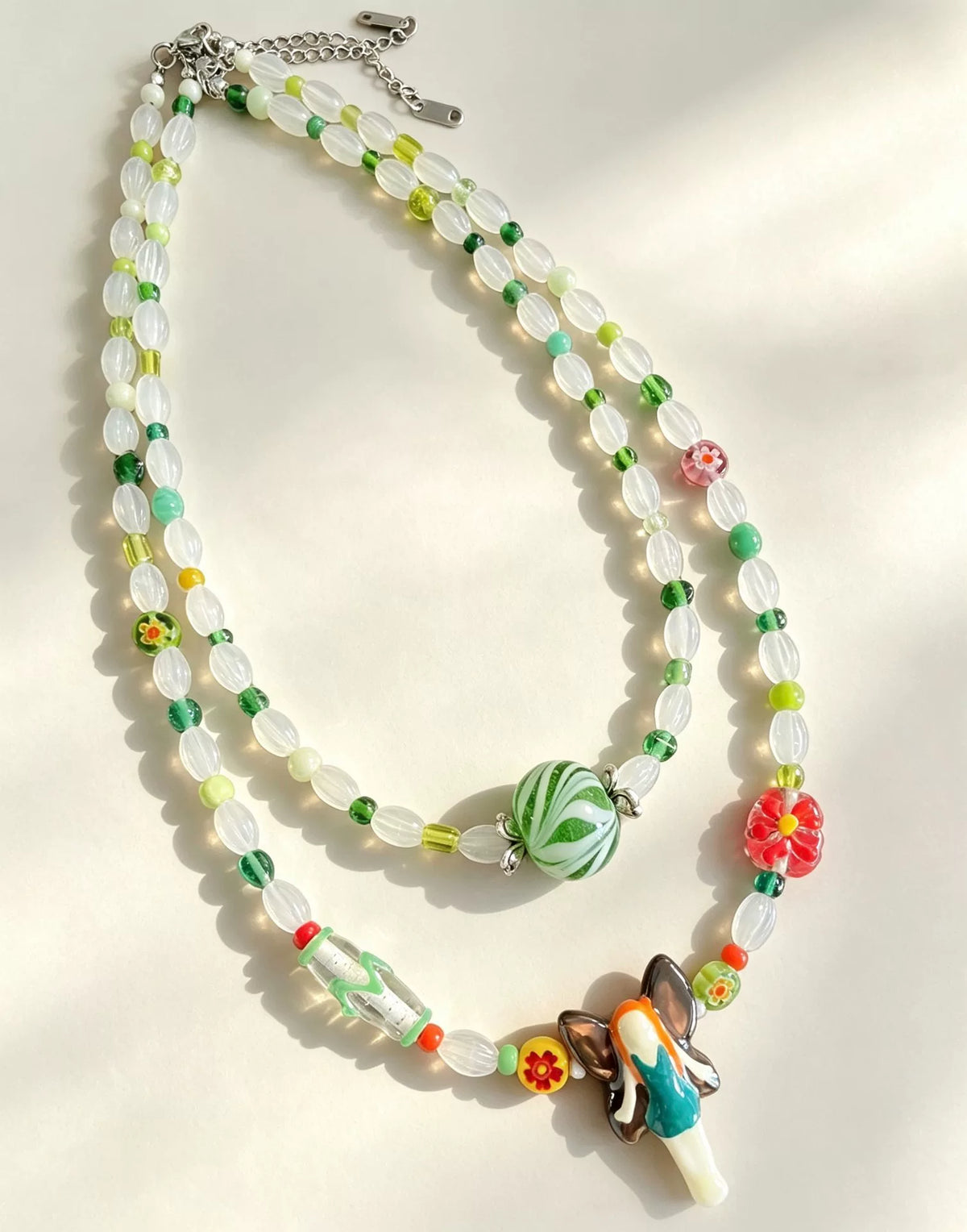 Handmade Green Glass Beaded Necklace