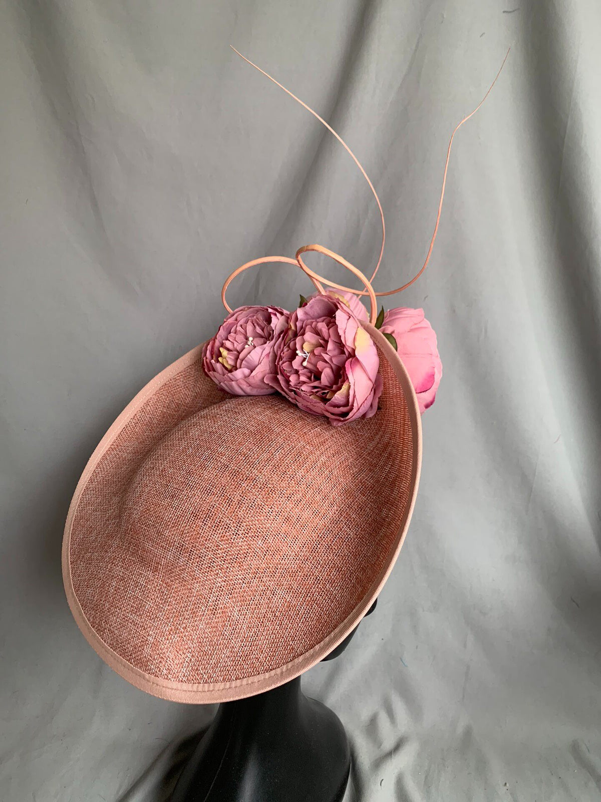 Peony Flower Woven Fascinator Hat Dusty Pink