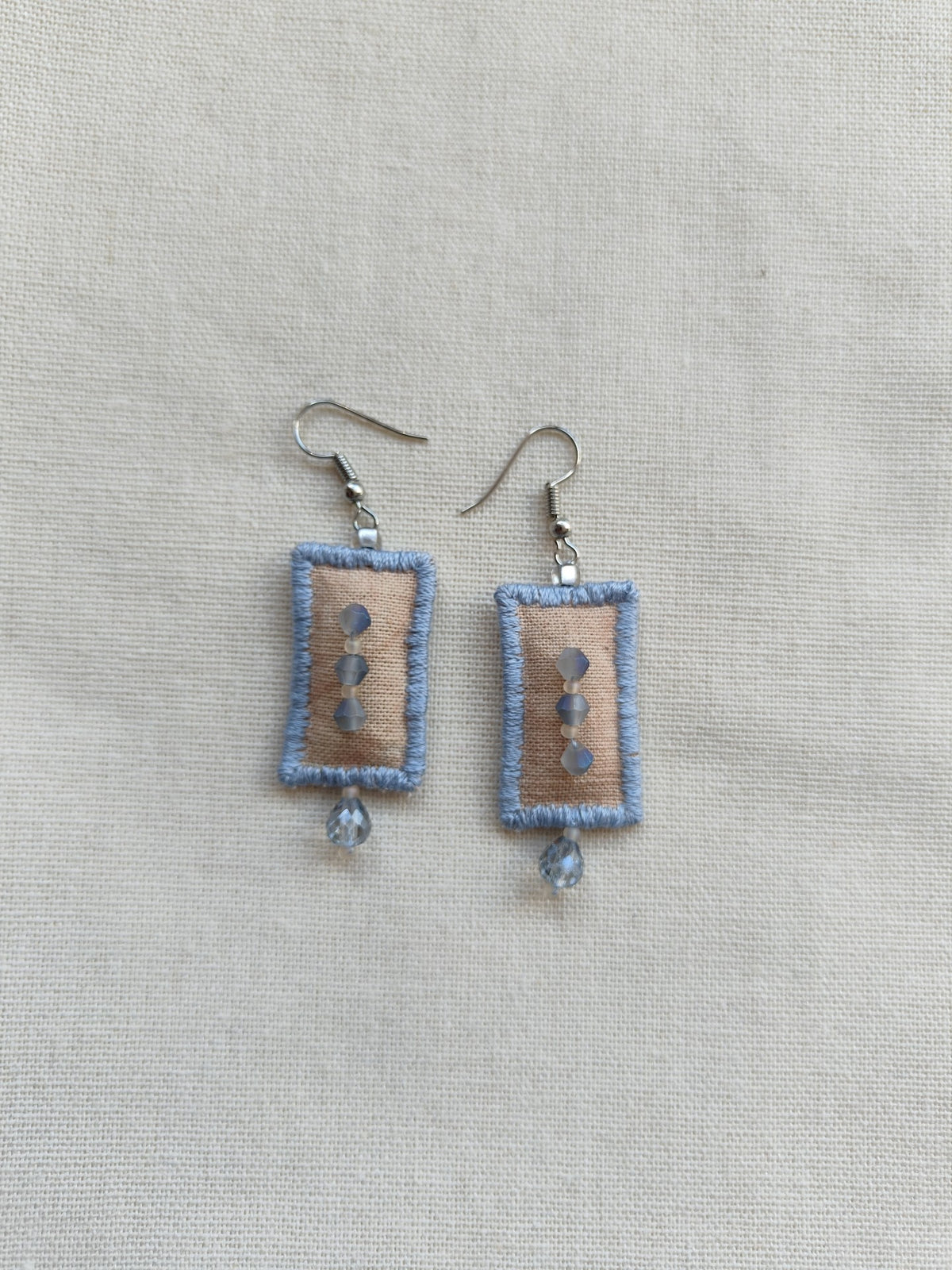 Blue Fabric Beaded Tassel Earrings