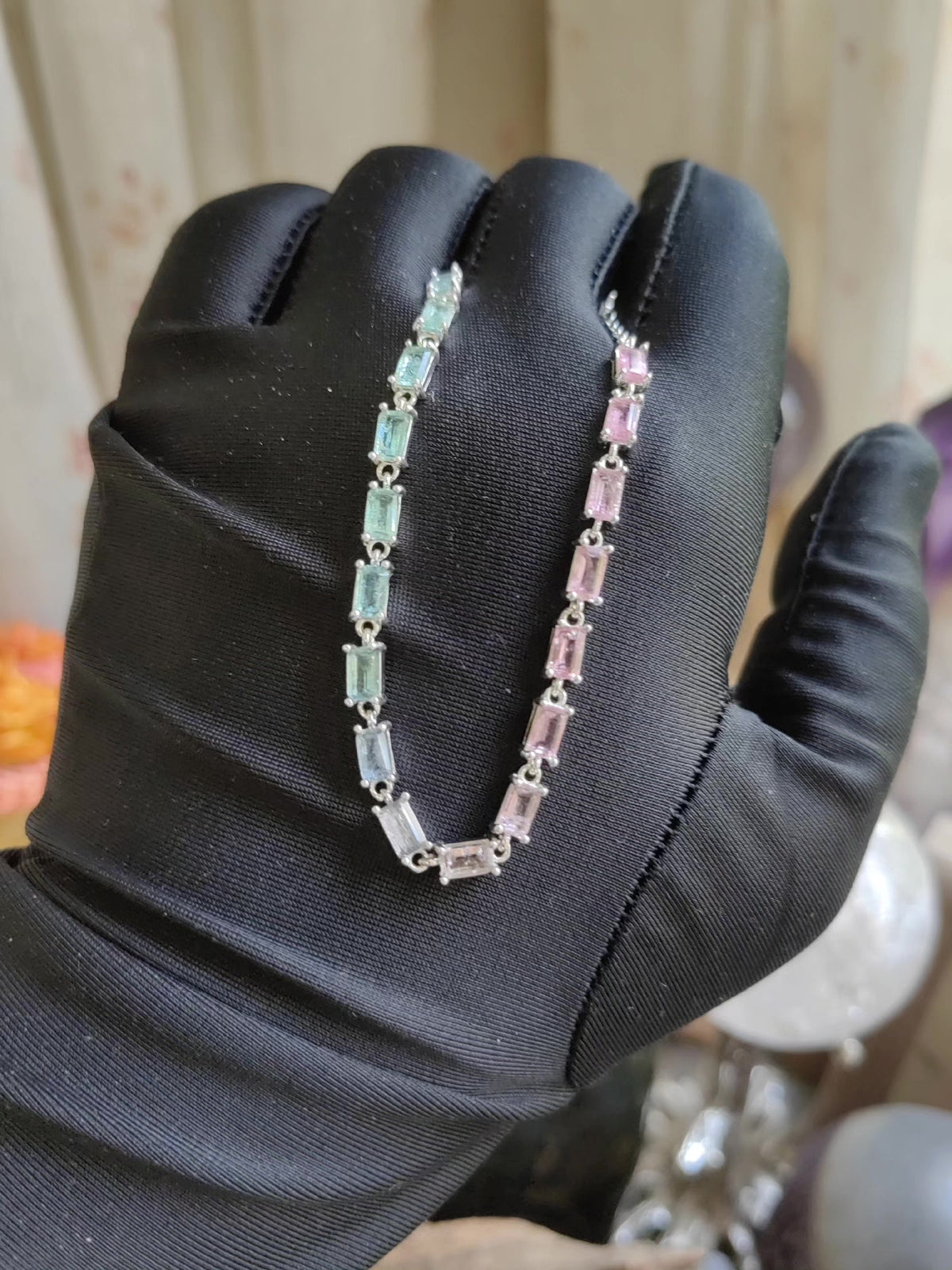 Blue Purple Gradient Tourmaline Rectangular Silver Bracelet
