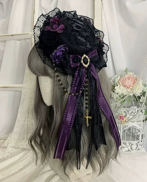 Black Gothic Lolita Handmade Flat Hat