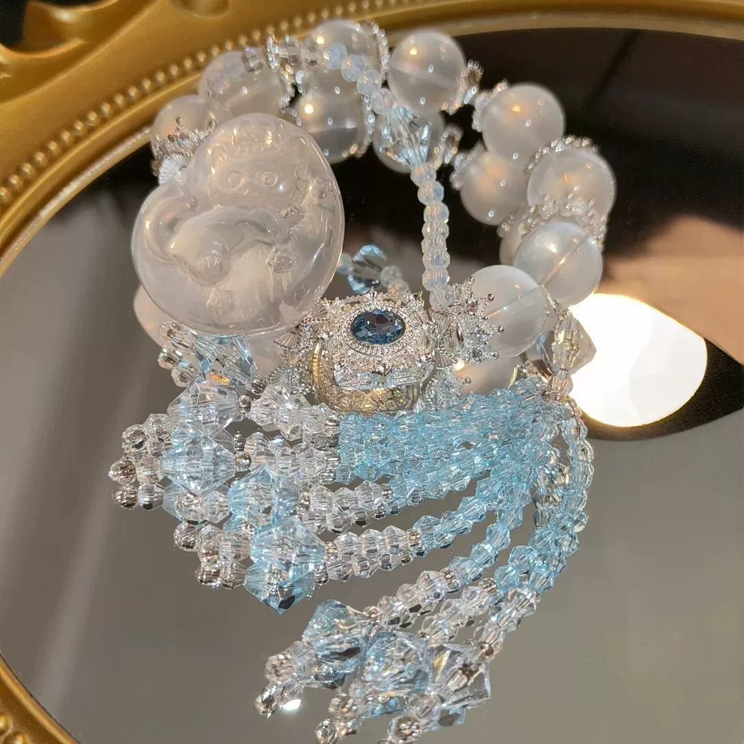 Bracelet Breloque Renard en Cristal Blanc Laiteux