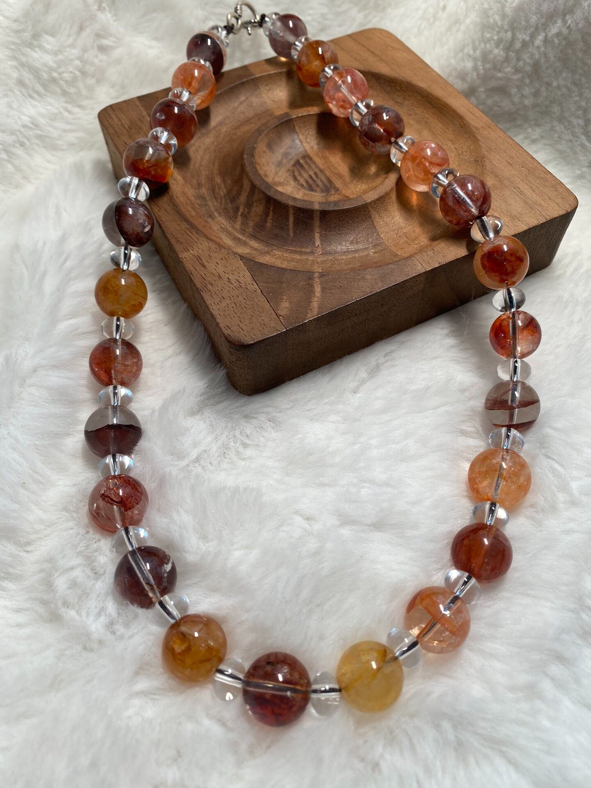Phantom Quartz Beaded Necklace with Clear Spacers