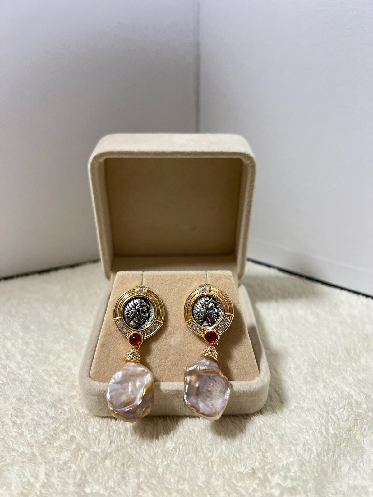 Vintage Baroque Pearl Earrings 925 Silver