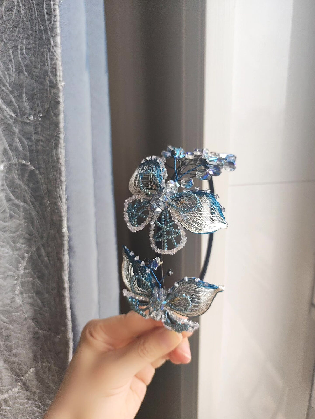 Ice Blue Butterfly Vine Hair Headband