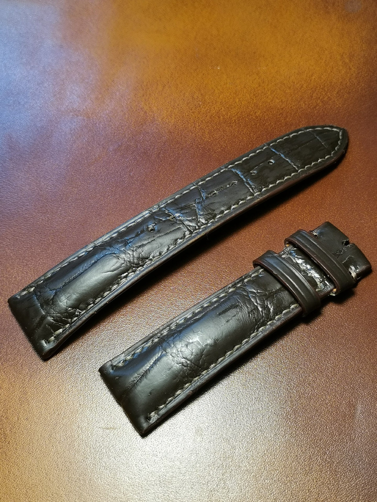 Handmade Crocodile Leather Watch Strap Tea Green