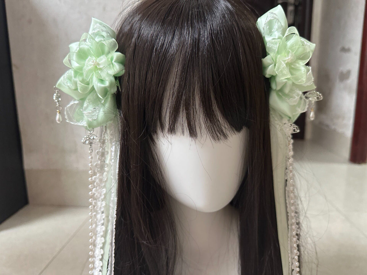 Green Floral Hair Clips Pair