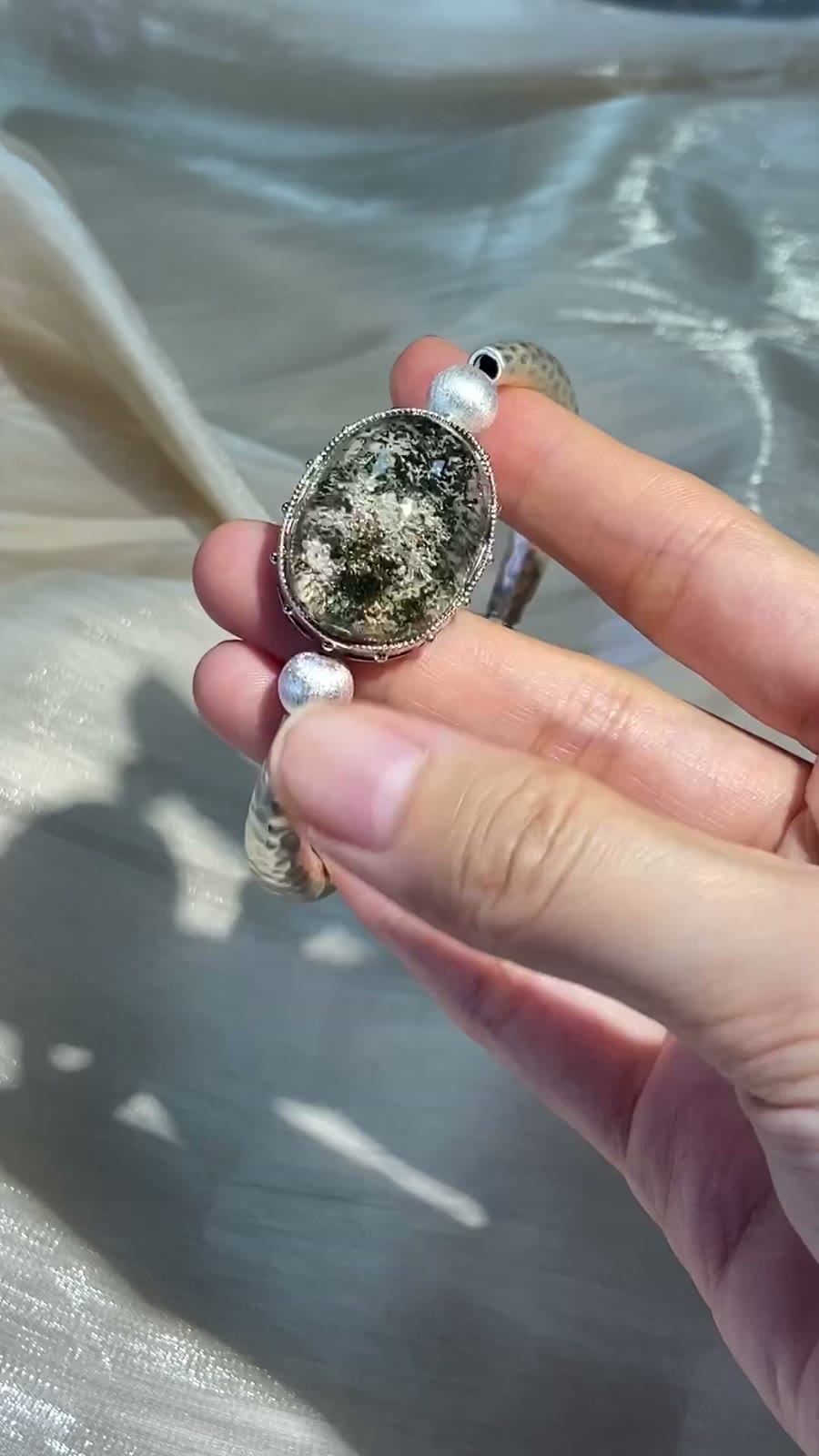 Phantom Quartz Silver Bangle Bracelet