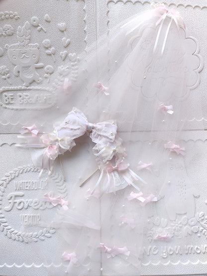 Lolita Large Bow Headband with Veil – Pink or Blue