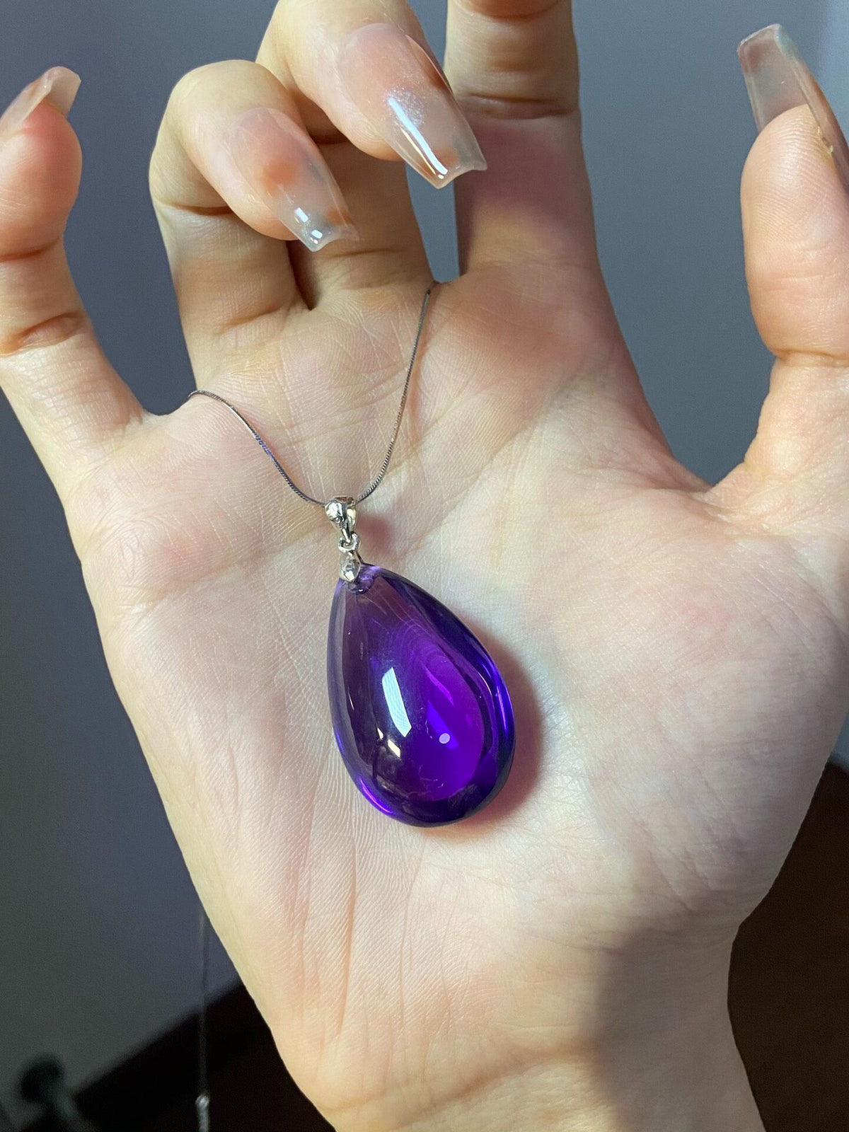 Natural Brazilian Amethyst Teardrop Pendant 925 Silver