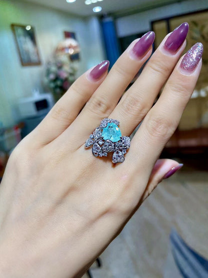 4.07ct Paraíba Tourmaline Ring with 1.62ct Diamond Floral Motif