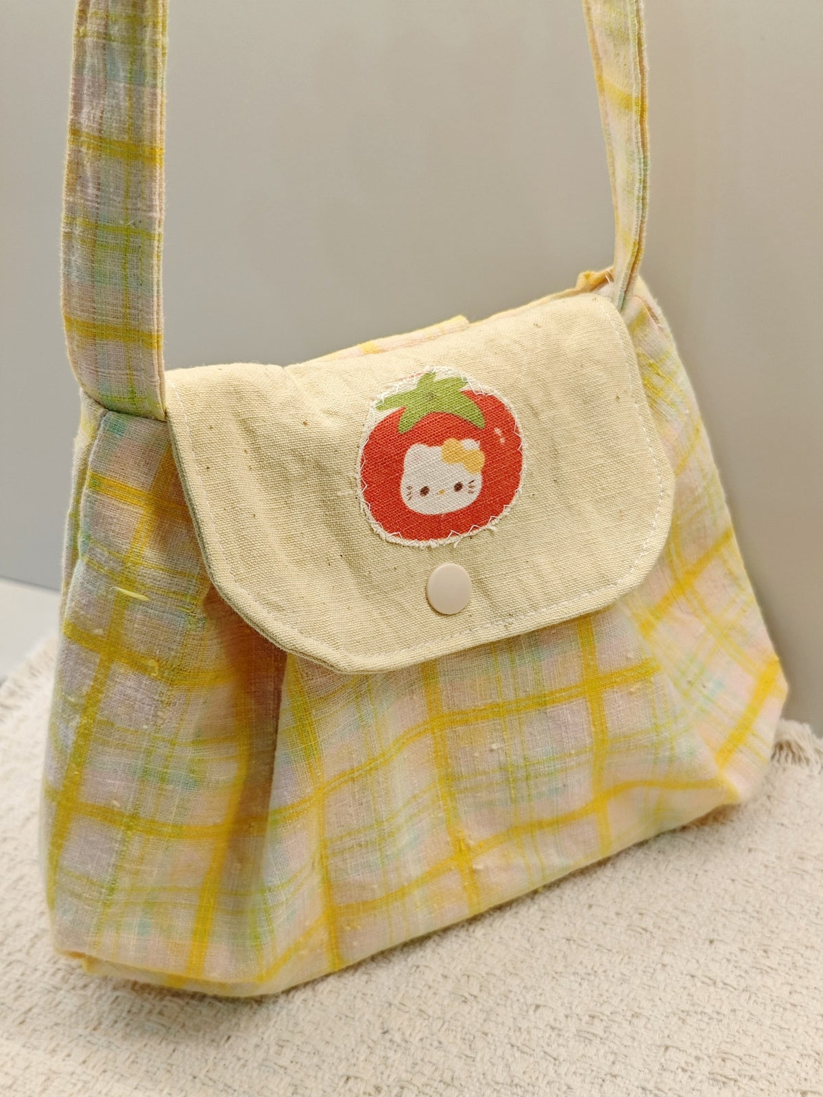 Rustic Plaid Strawberry Kitty Shoulder Bag