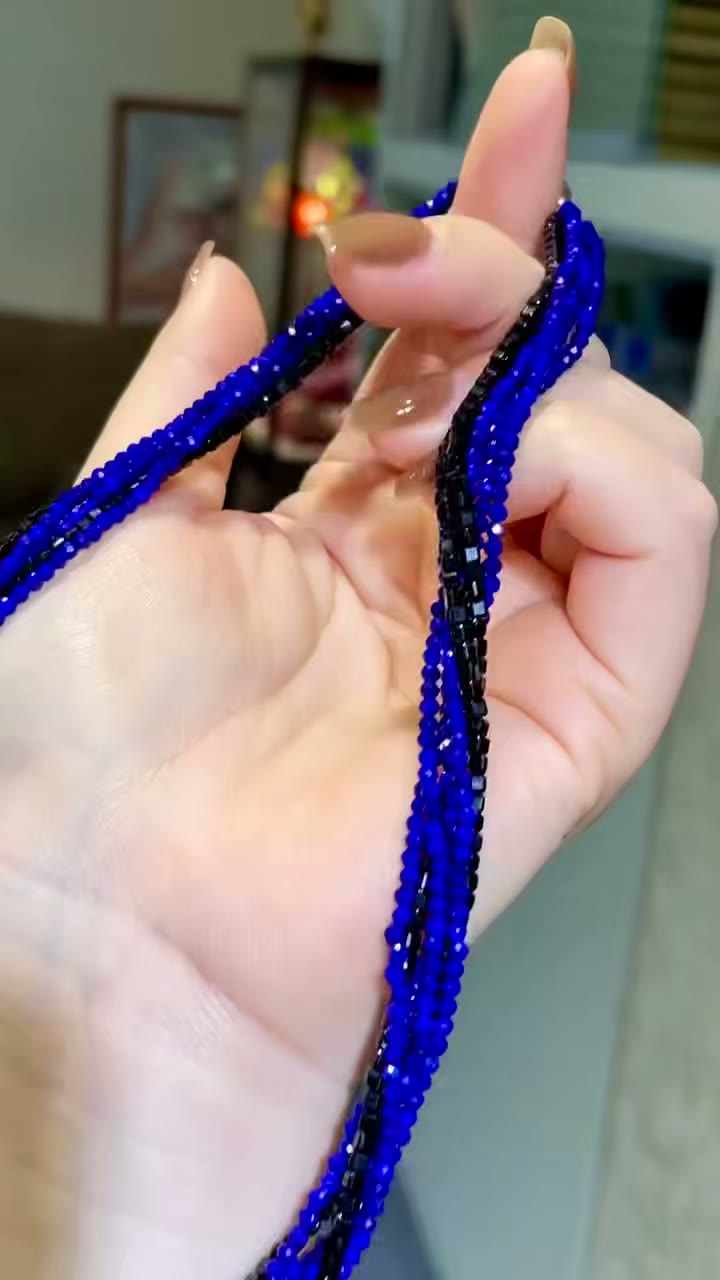Six-Layer Blue and Black Beaded Necklace