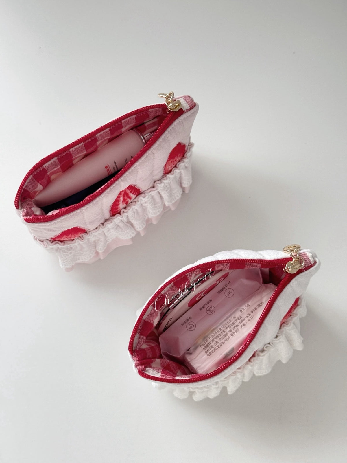 Strawberry Embroidered Quilted Coin Purse