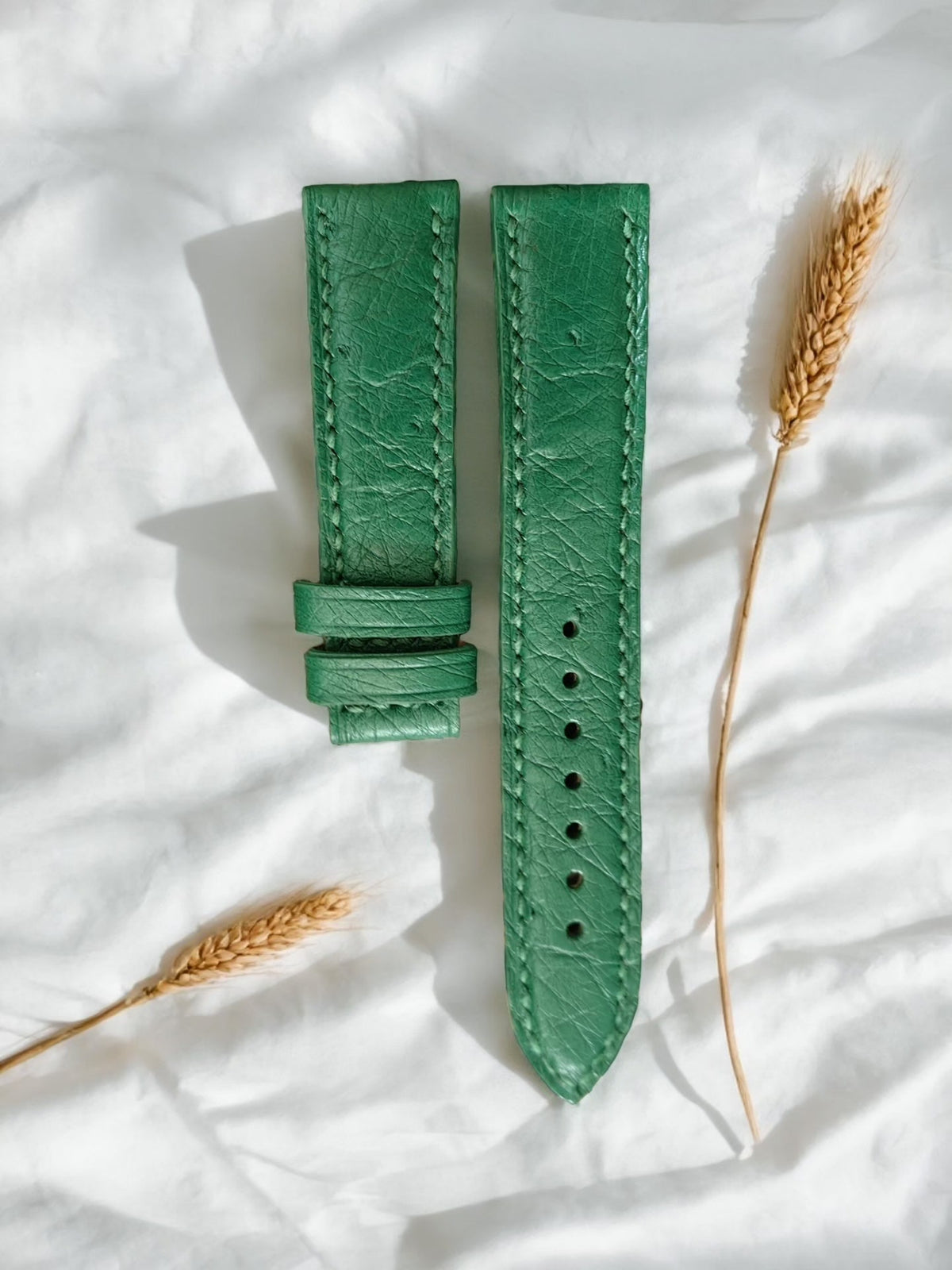 Handcrafted Green Ostrich Leather Watch Strap