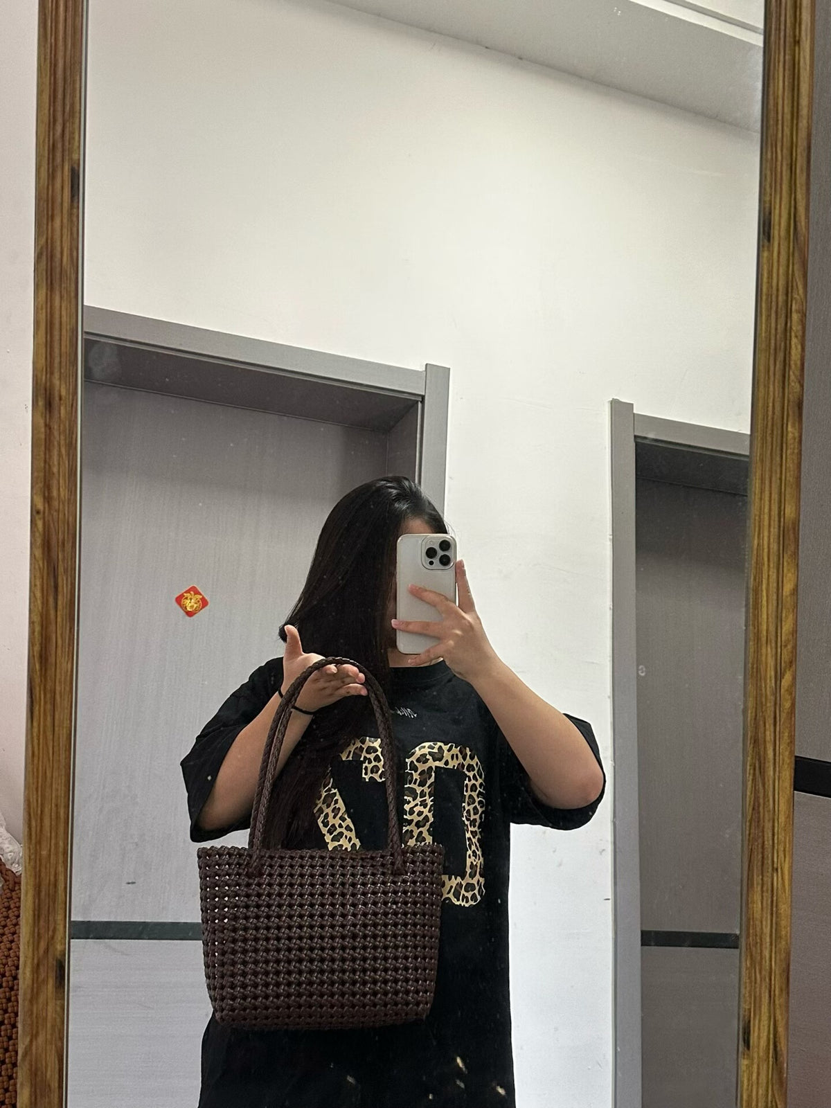 Handwoven Rattan Tote Bag Coffee Brown