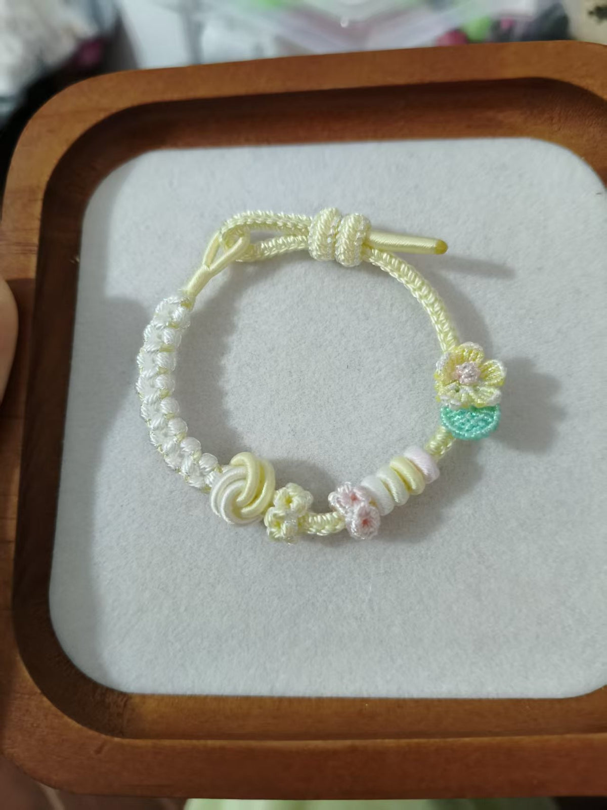 Handwoven White Yellow Floral Bracelet