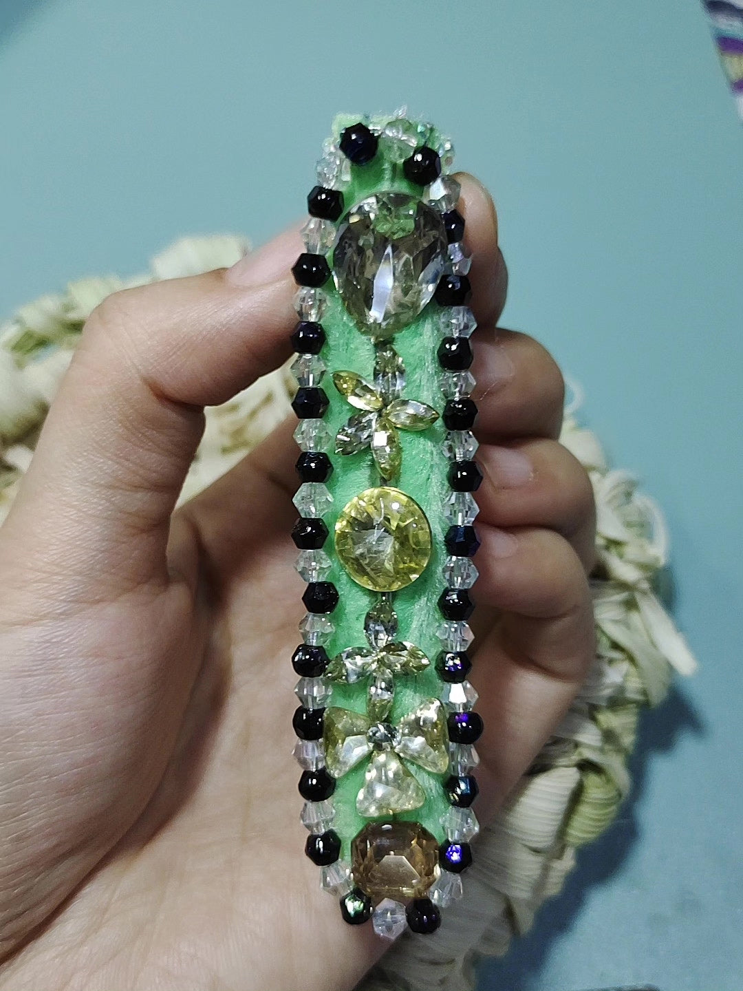 Mintgroene Kristal-beaded DIY Haarspeld