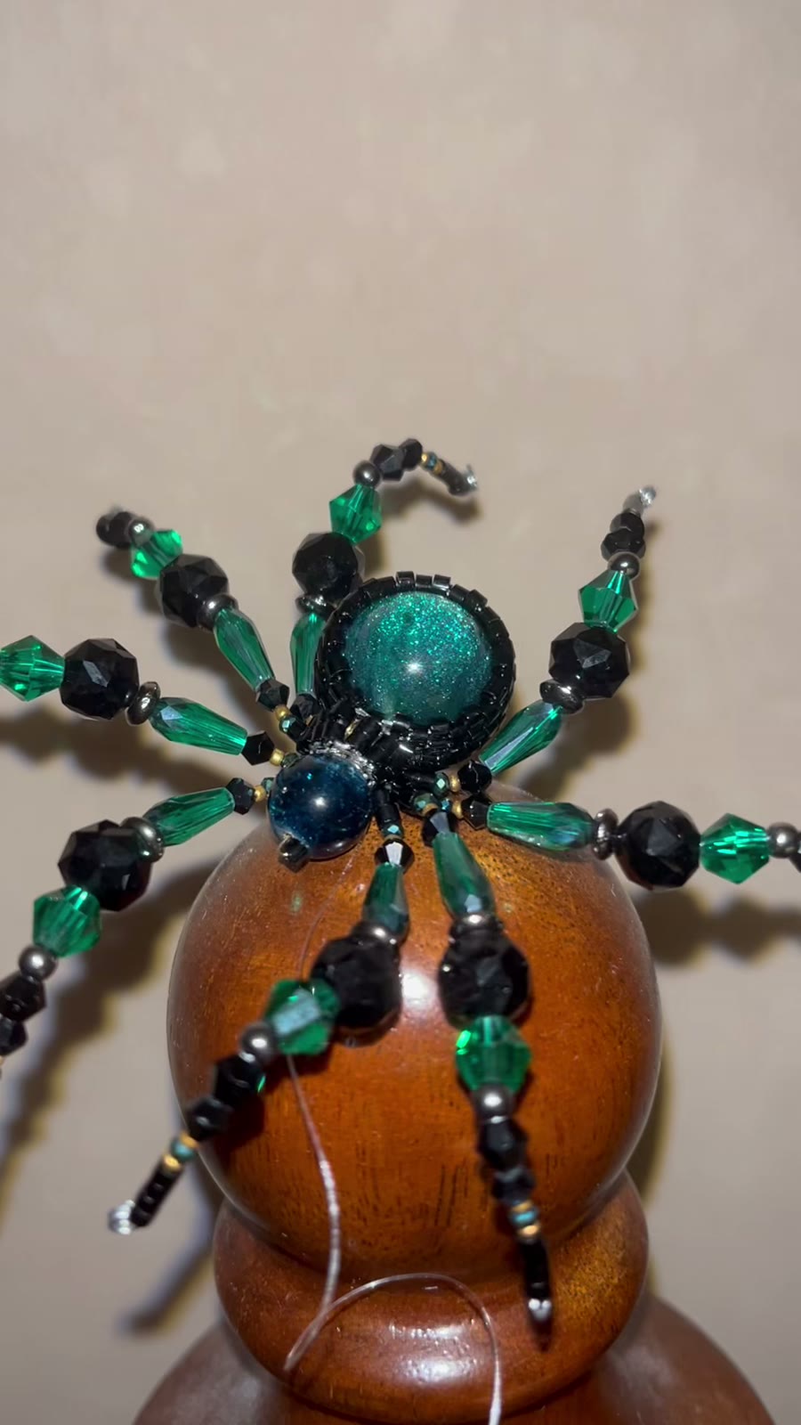 Black and Green Beaded Spider Ornament