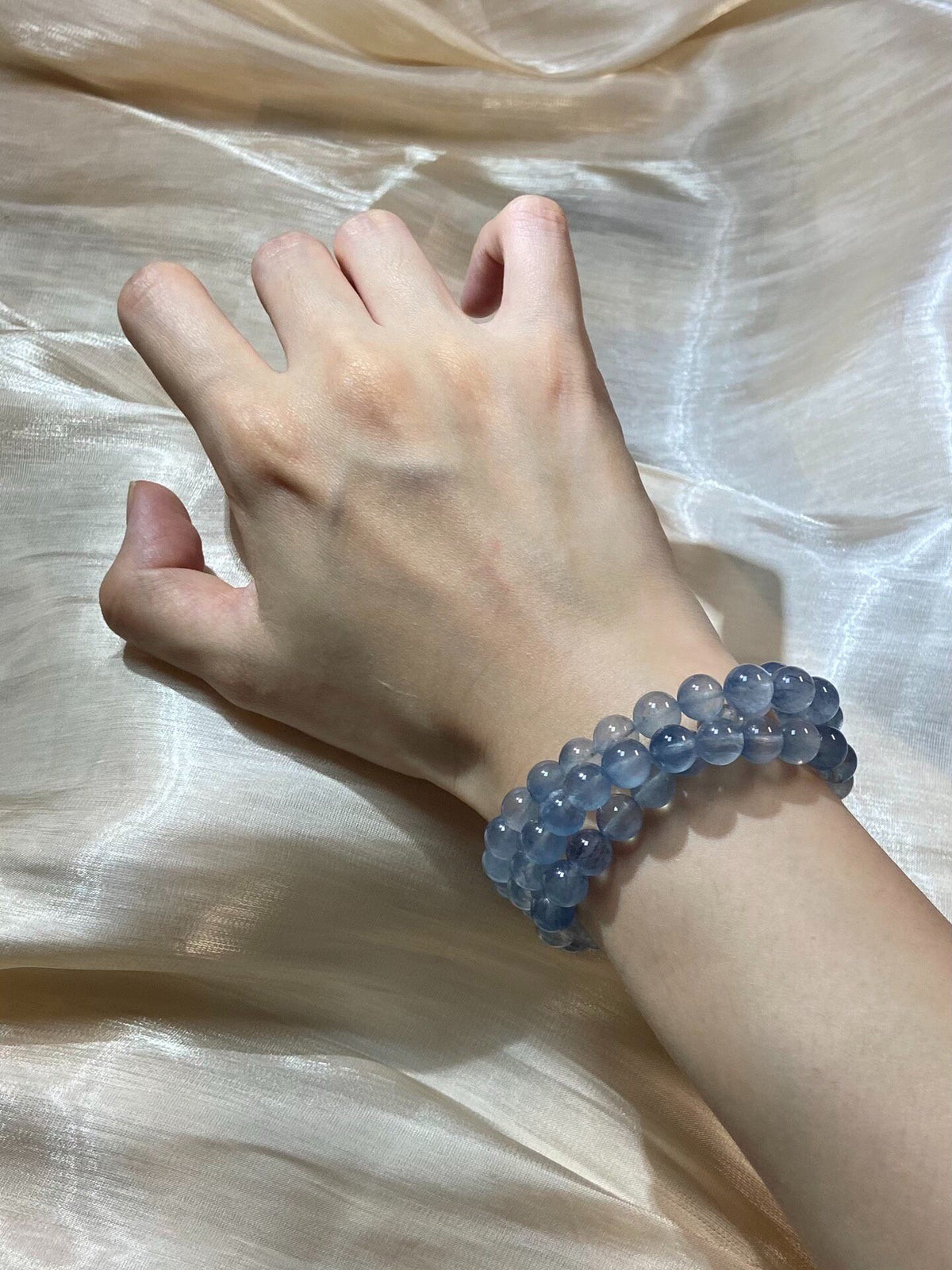 Blue Rabbit Hair Crystal Three-Ring Bracelet