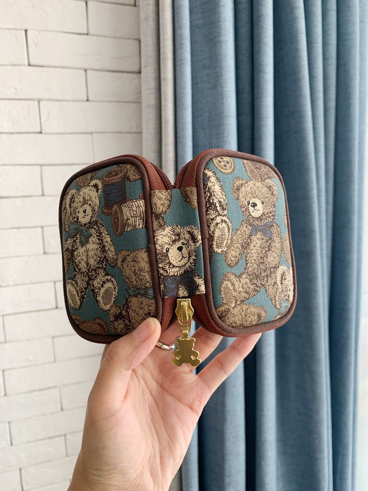 Vintage Cotton Jewelry Case with Ring Holder