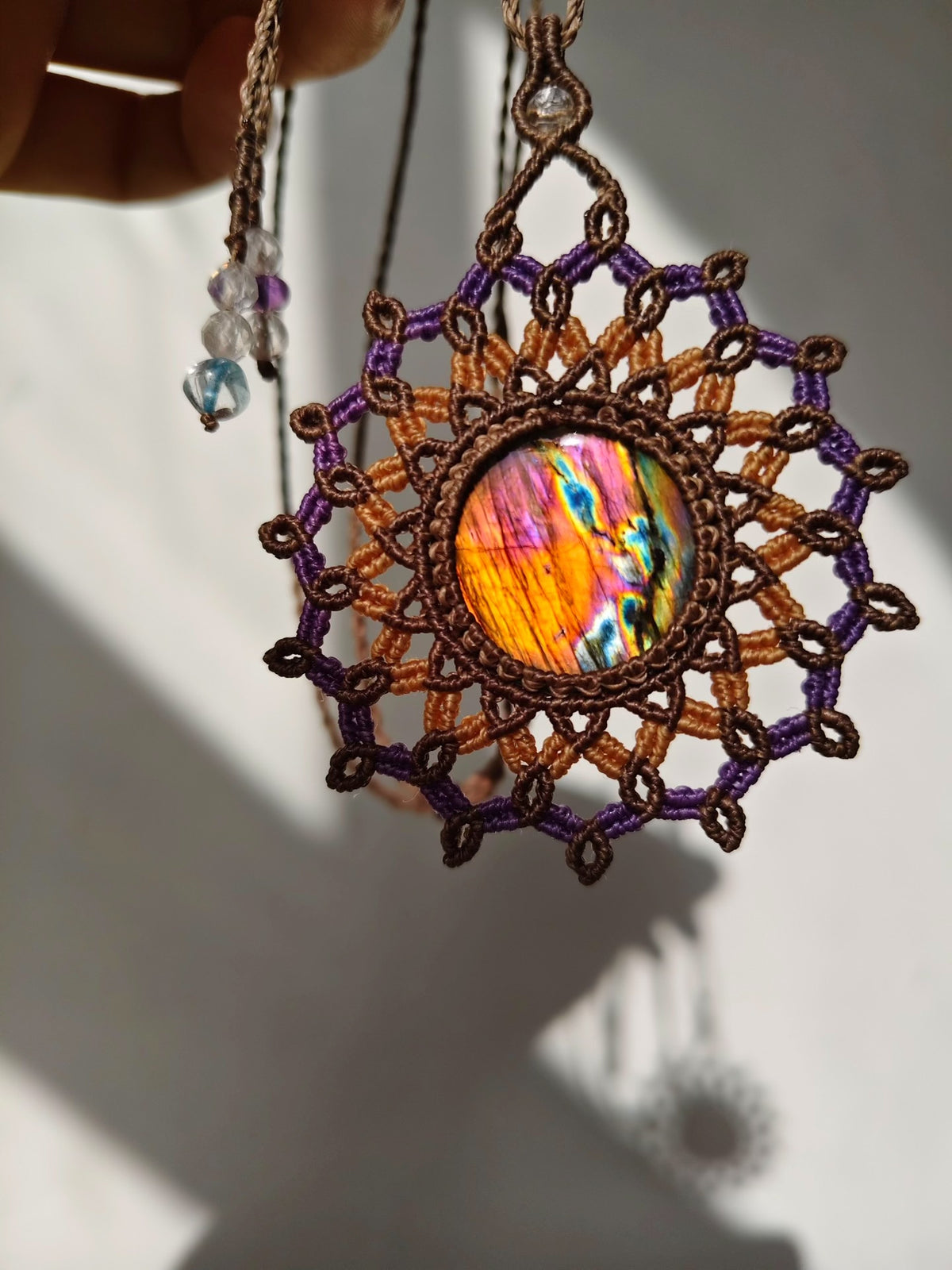 Handcrafted Labradorite Macrame Necklace with Quartz Beads
