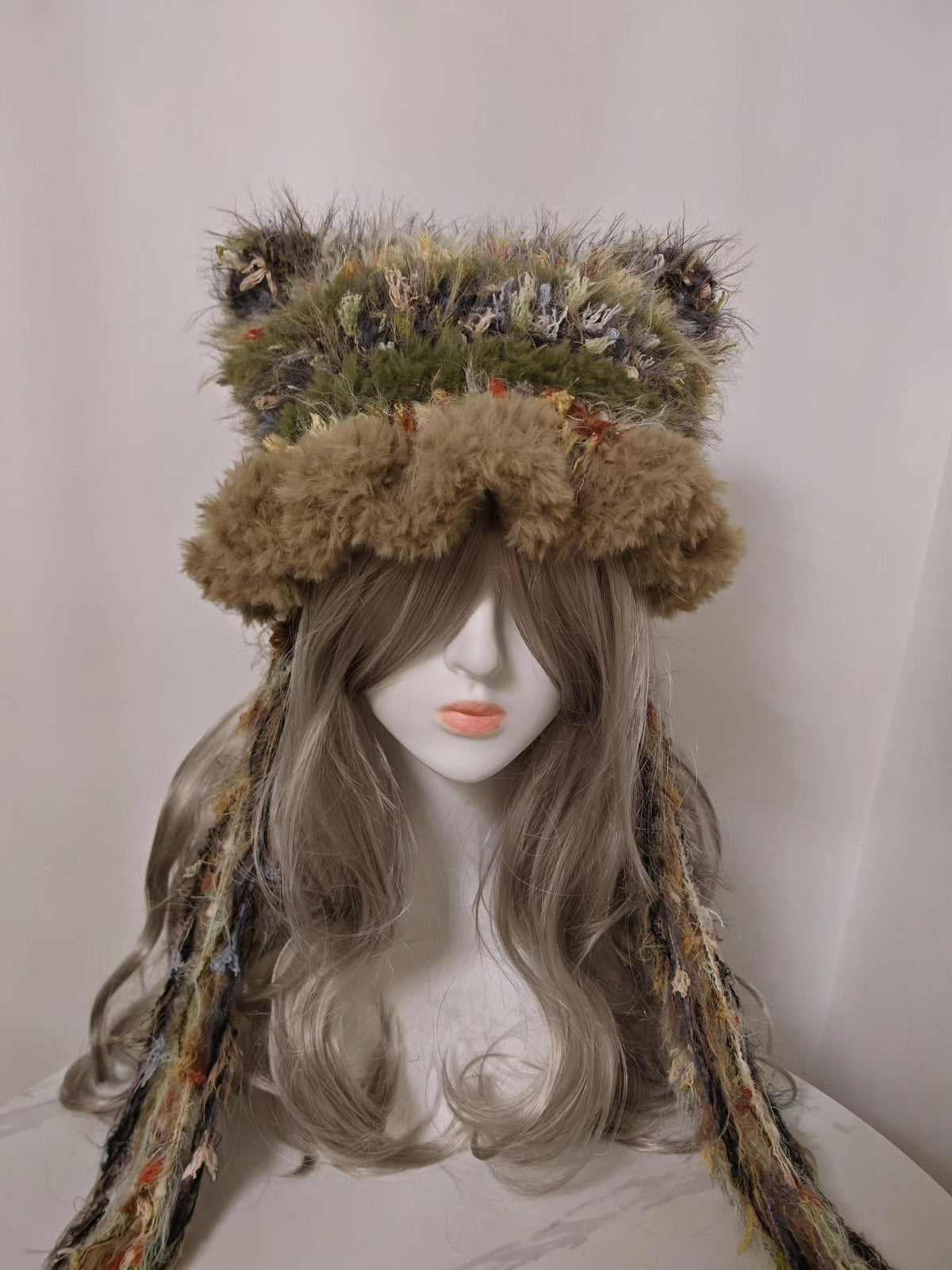 Handcrafted Cat Ear Hat Olive Brown