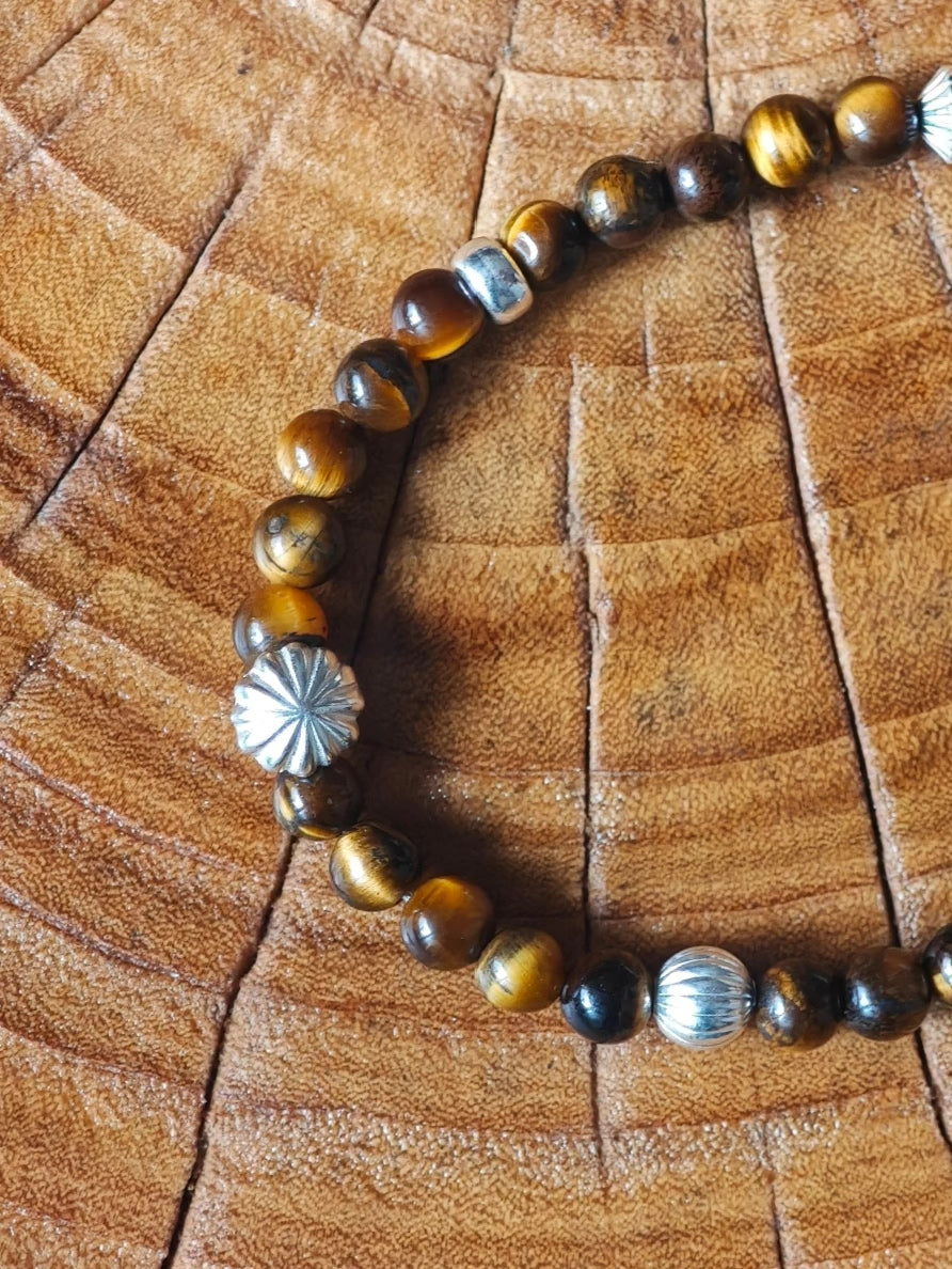 Pulsera de cuentas de ojo de tigre y plata de ley 925