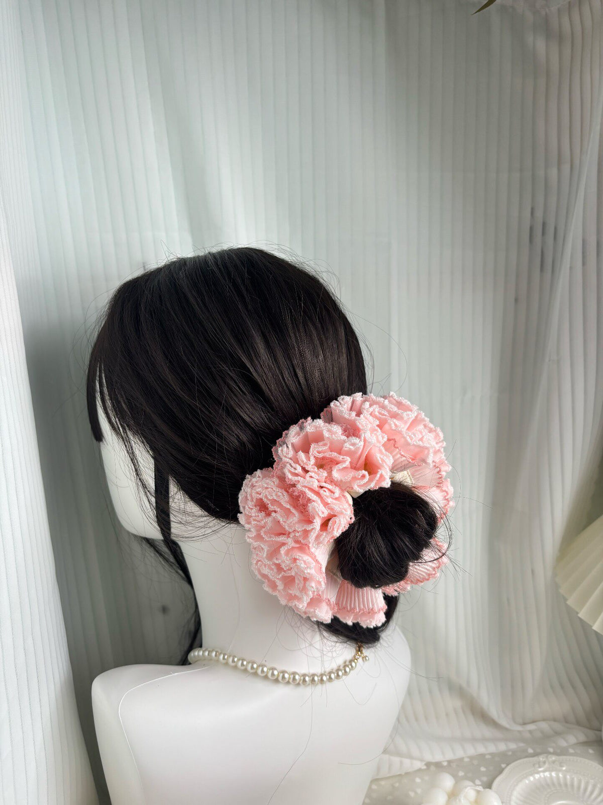 Pink Lace Ruffle Hydrangea Hair Scrunchie