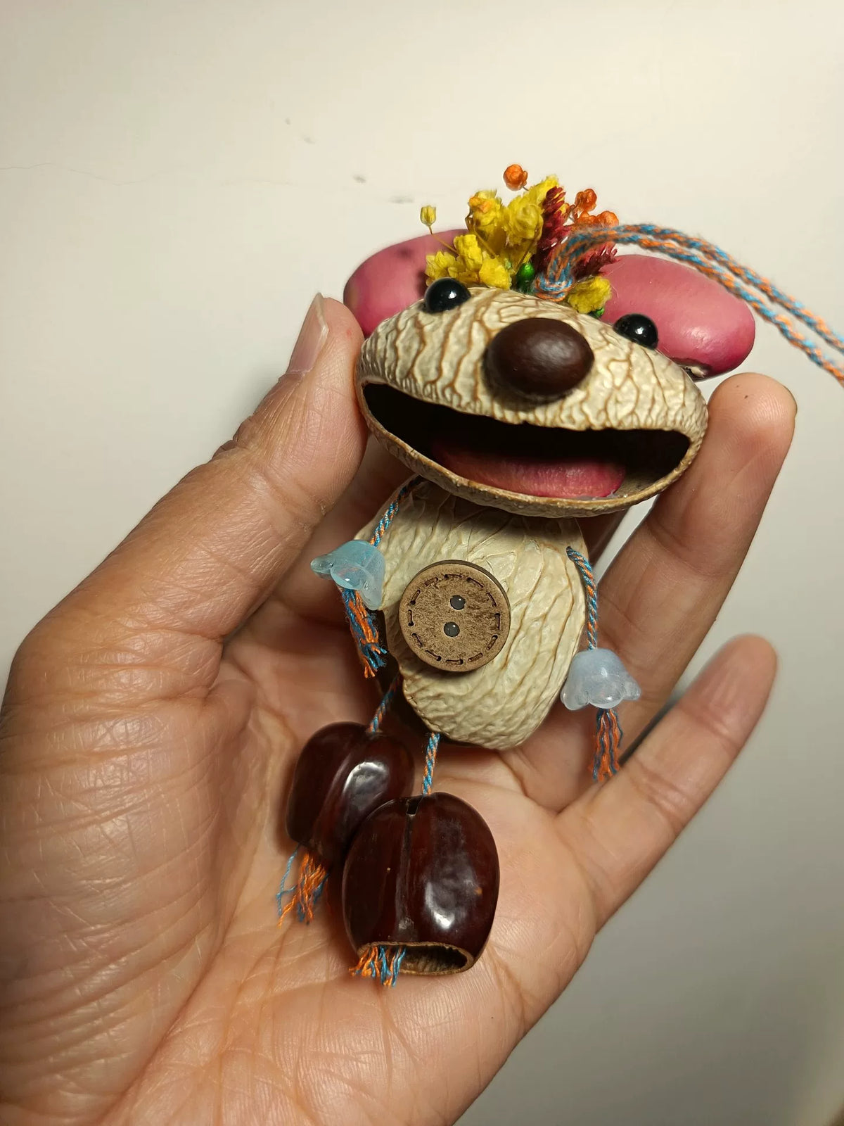 Handcrafted Walnut Shell Chipmunk Hanging Pendant