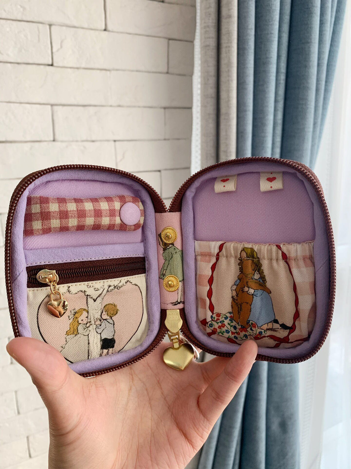 Vintage Storybook Zippered Pouch with Heart Pull