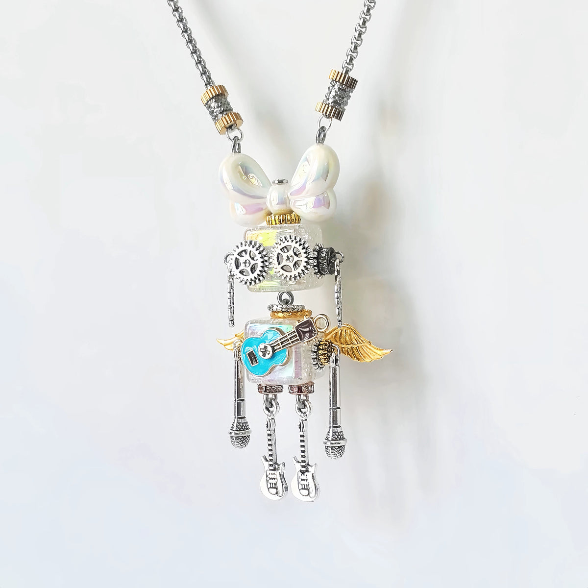 Punk Robot Pendant Necklace Metal Resin