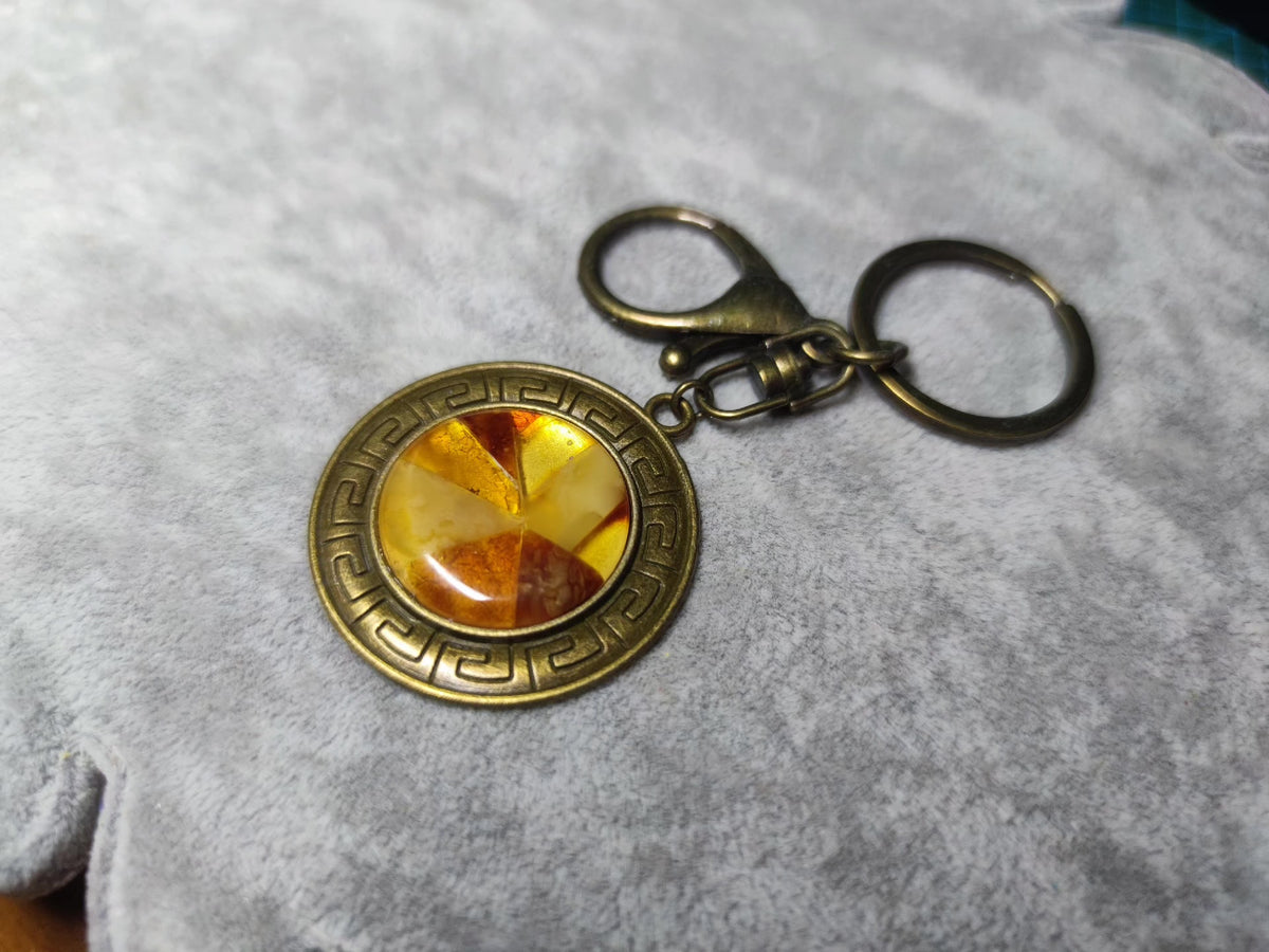 Amber Beeswax Mosaic Keychain Pendant