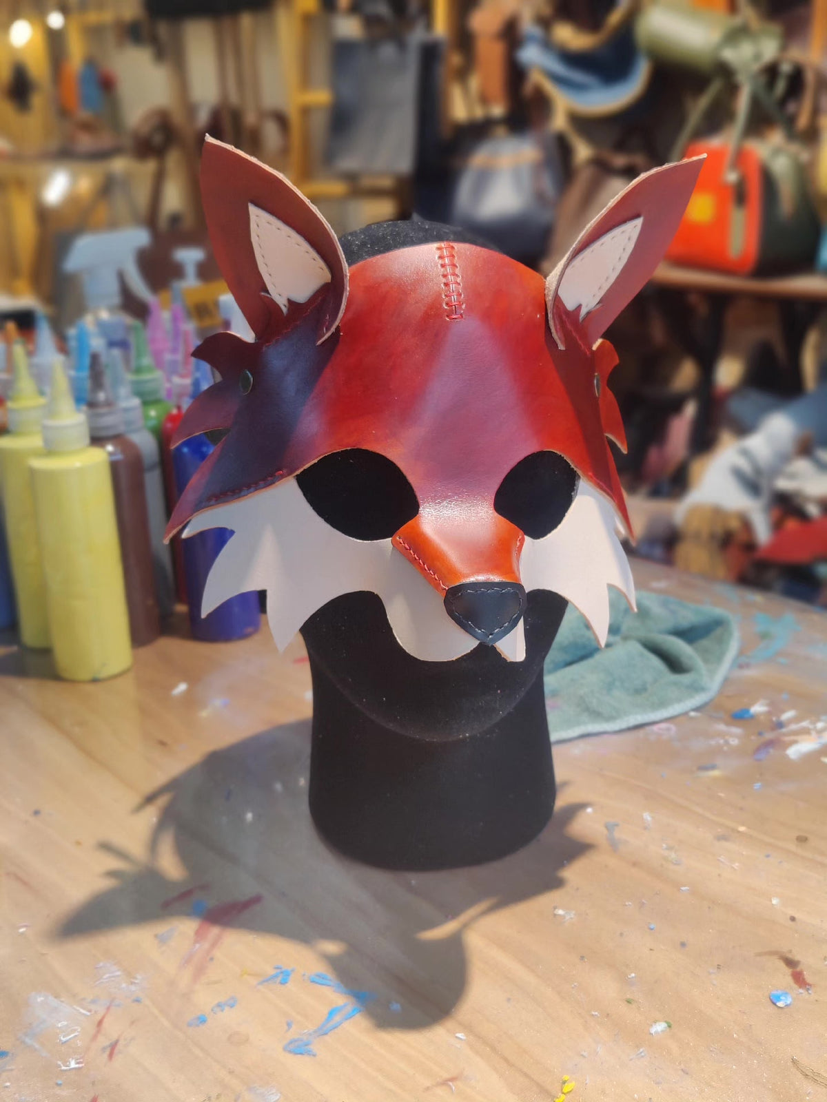 Handcrafted Leather Fox Mask Adjustable