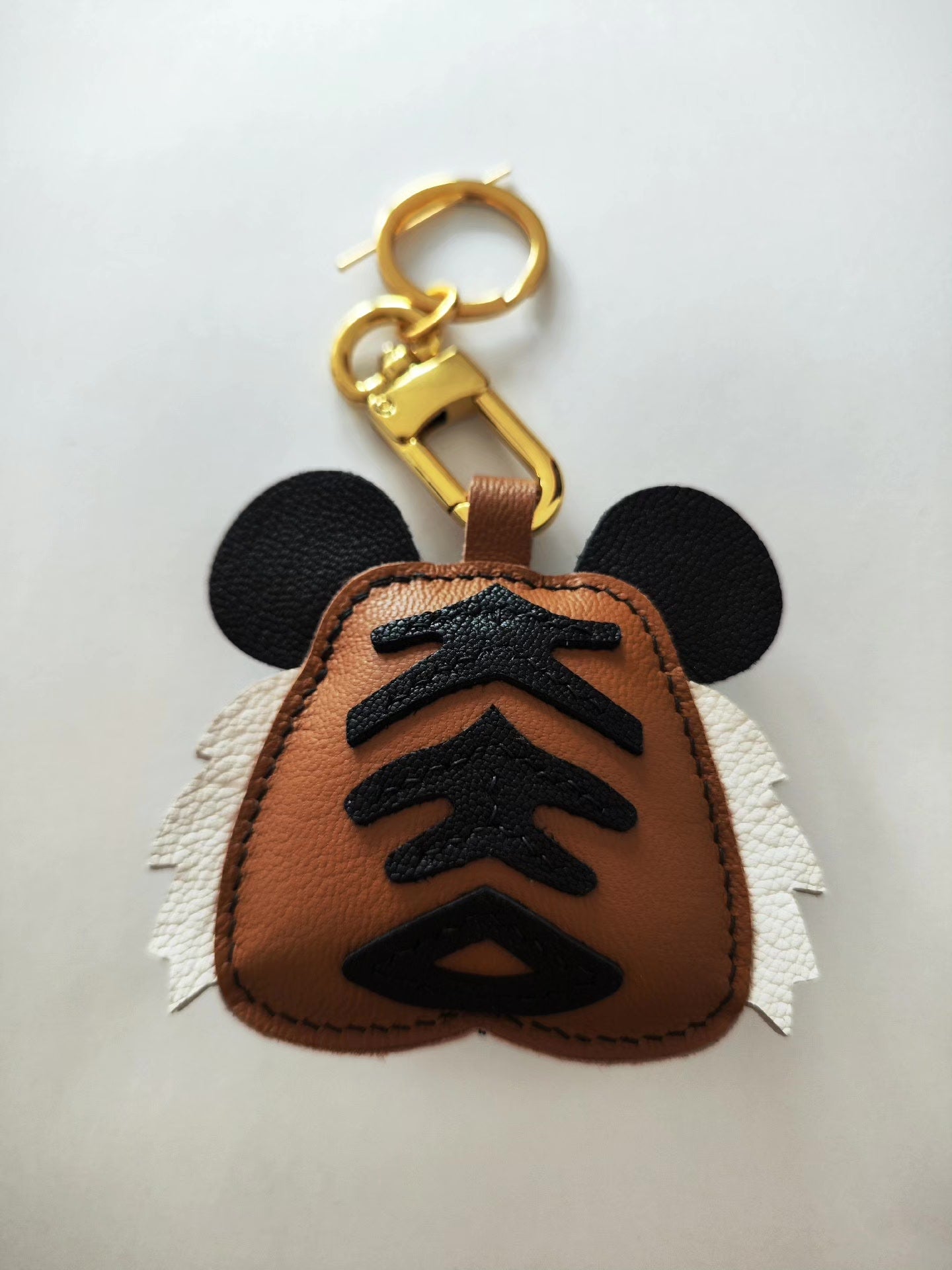 Genuine Leather Tiger Head Keychain with Lobster Clasp